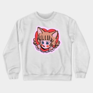 I draw pink pastel heart chibi neko / the star of cottonland Crewneck Sweatshirt